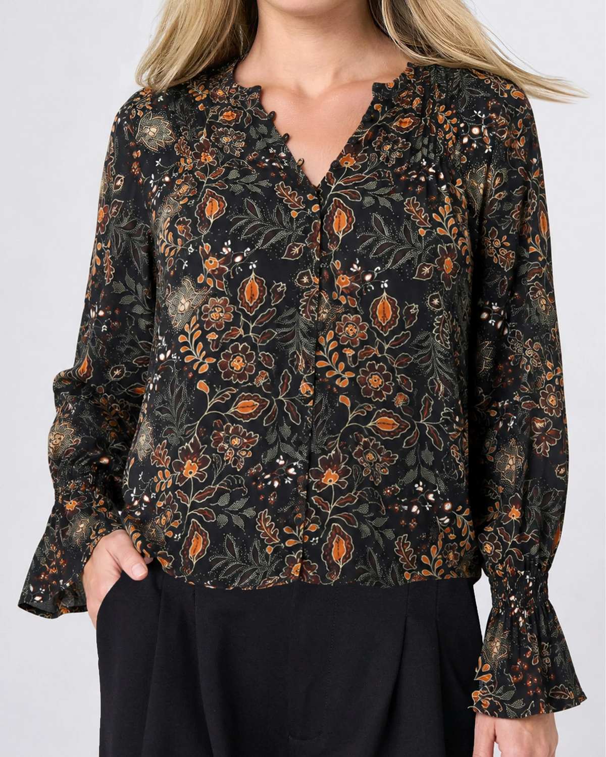 Liverpool Long Sleeve Woven Blouse | Black Rust Multi