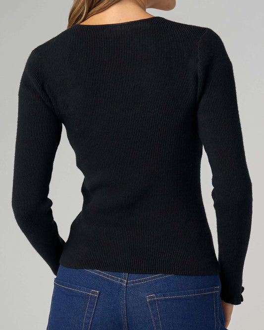 Liverpool Long Sleeve Sweetheart Neck Sweater | Black