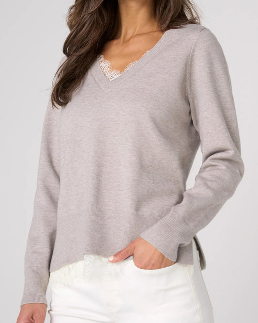 Liverpool V-neck Long Sleeve Sweater | Soft Grey Heather