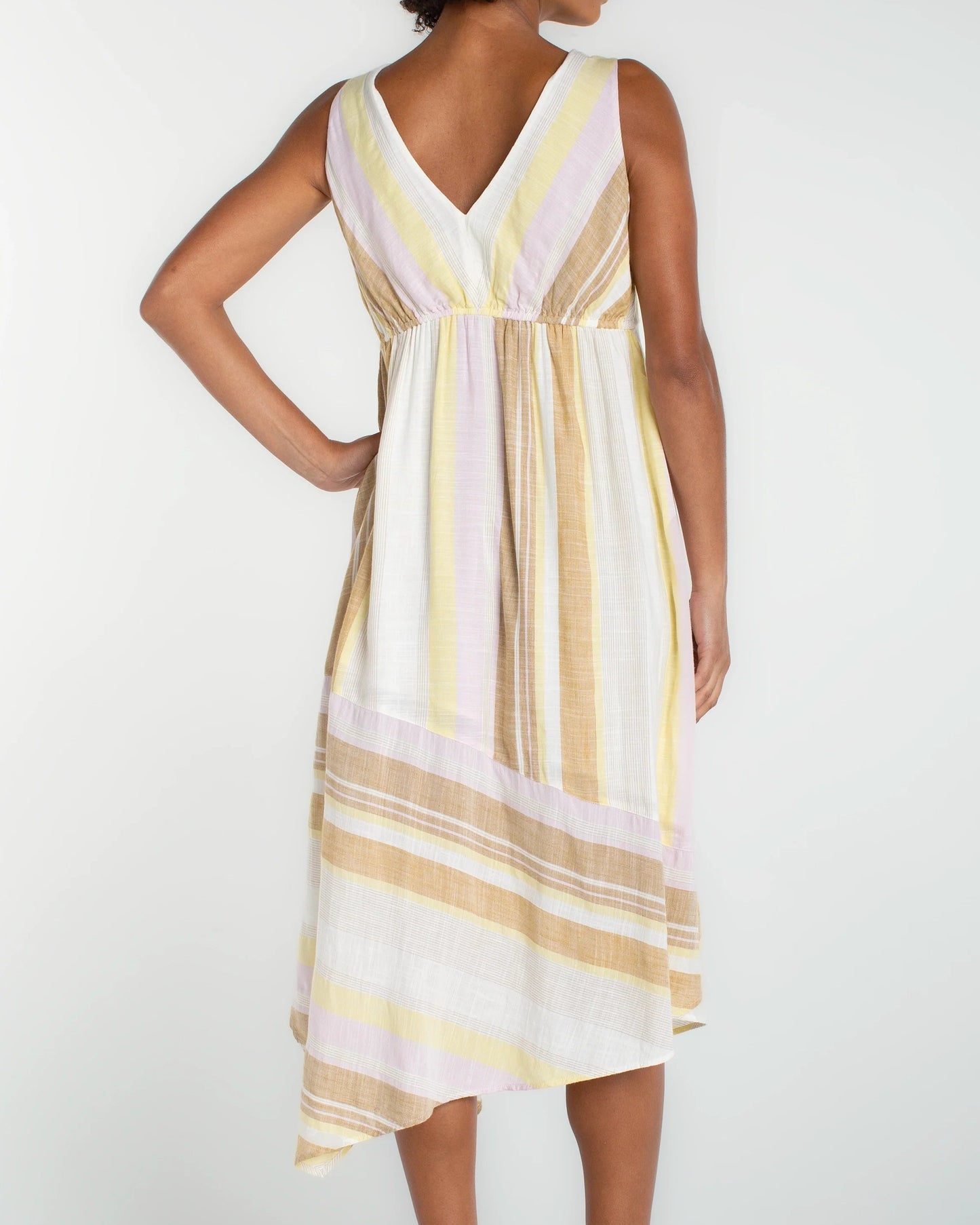 Liverpool Sleeveless V-neck Handkerchief Dress | Neapolitan Stripe