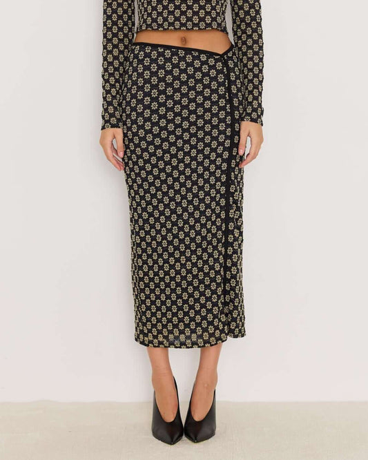 Mink Pink Luca Stretch Lace Skirt | Black/Cream