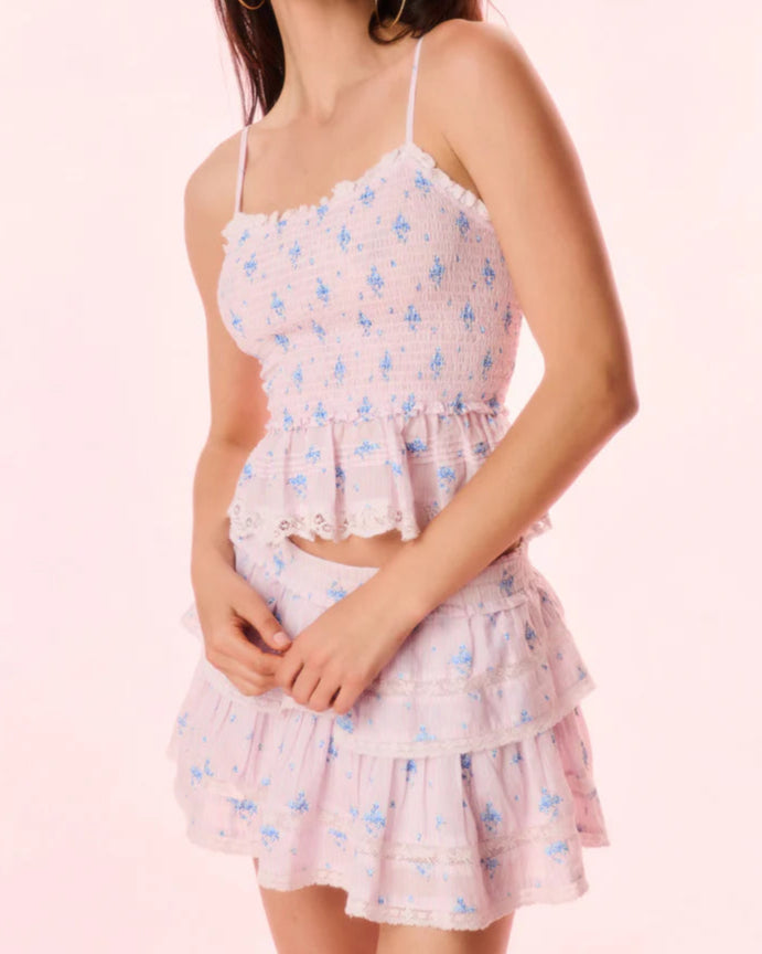 Love Shack Fancy Marzenia Smocked Sleeveless Top | Lilac Tide