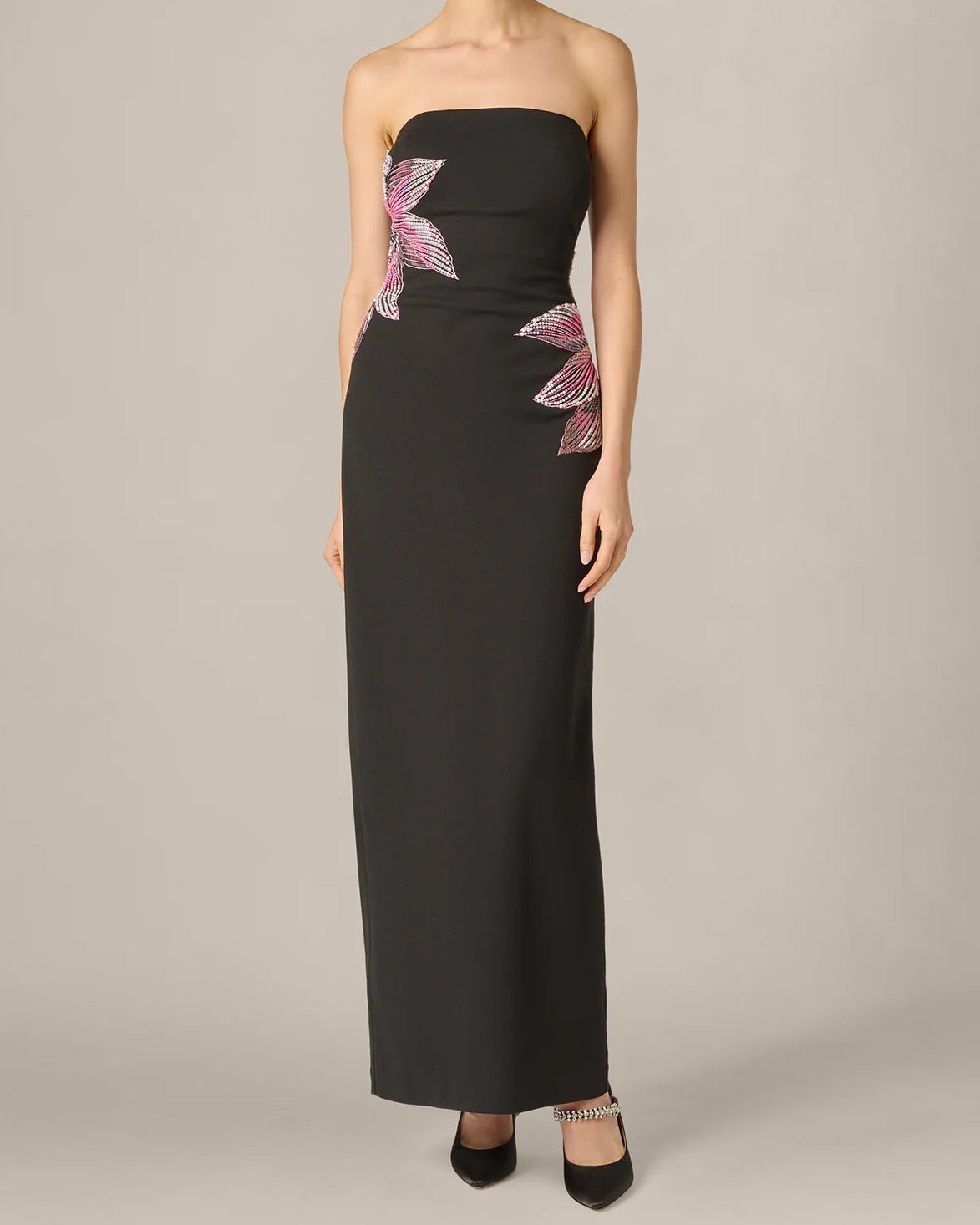 Aidan Mattox Strapless Beaded Flower Gown