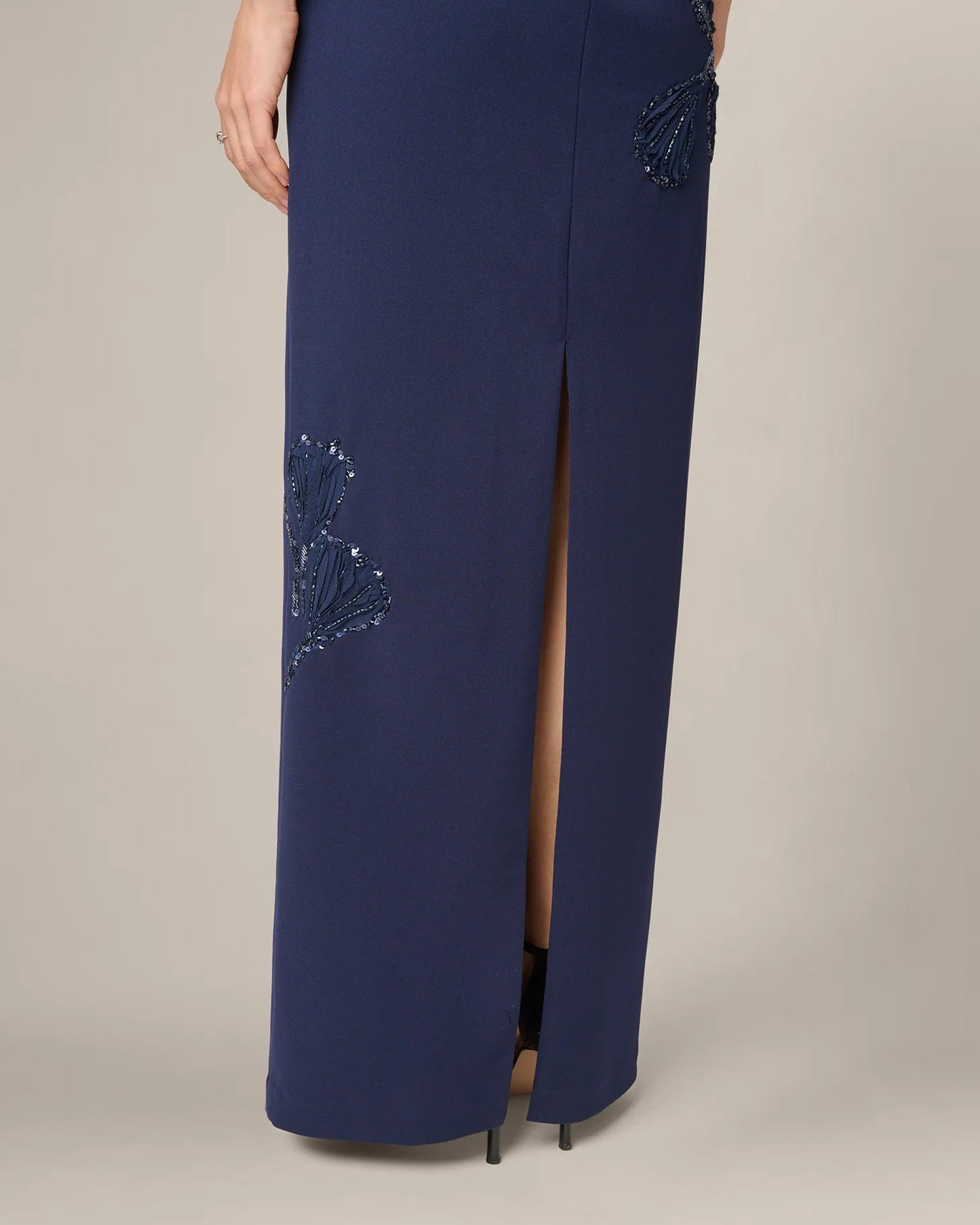 Aidan Mattox Strapless Floral Beaded Soutache Column Gown | Dark Navy
