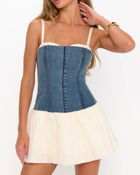Show Me Your Mumu Tiffany Skort Dress | Denim with Cream Voile