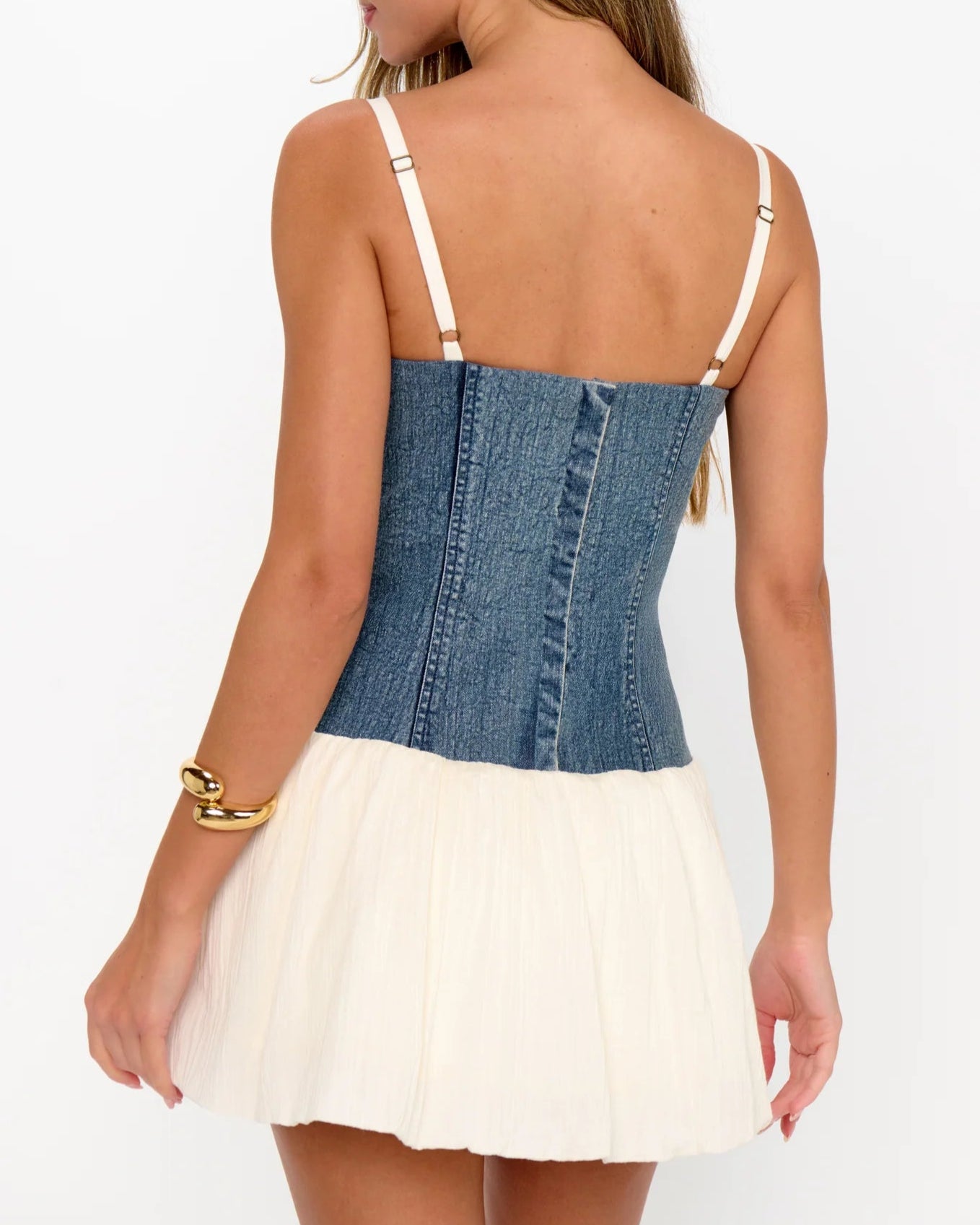 Show Me Your Mumu Tiffany Skort Dress | Denim with Cream Voile