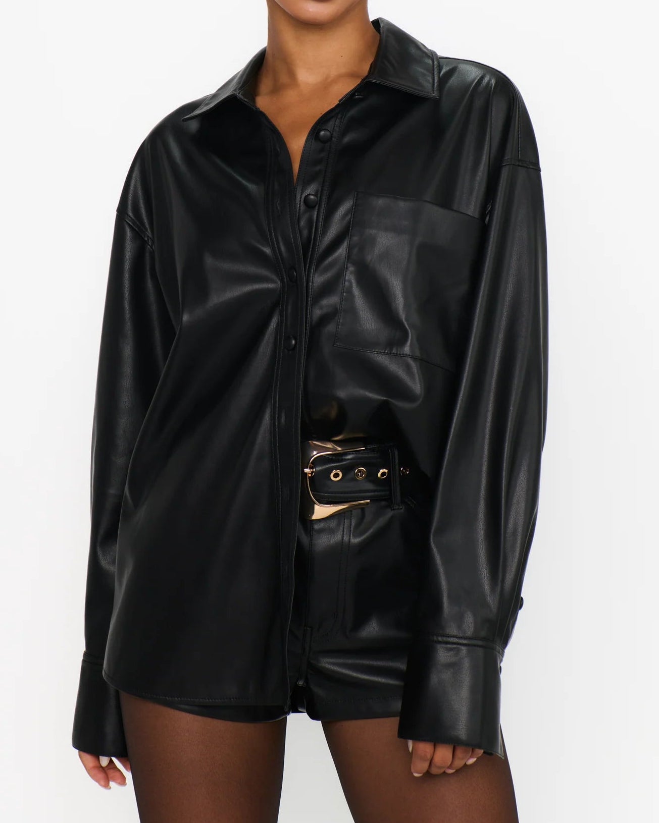 Show Me Your Mumu Lincoln Shirt Jacket | Black Faux Leather