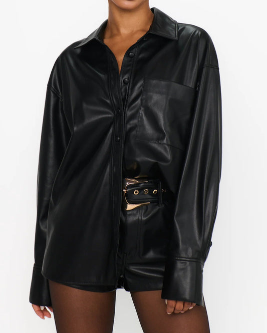 Show Me Your Mumu Lincoln Shirt Jacket | Black Faux Leather