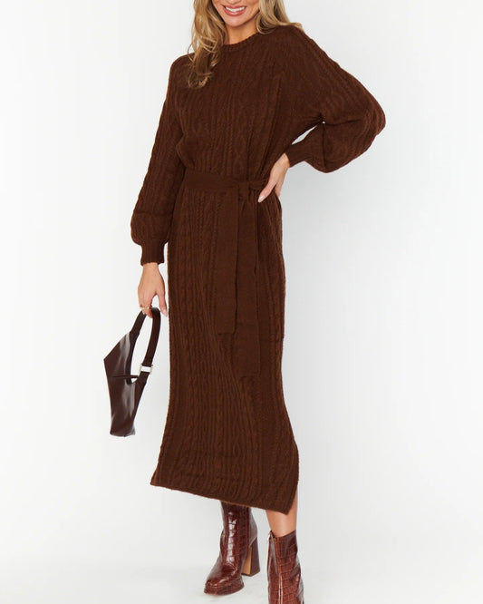 Show Me Your Mumu Bard Sweater Dress | Chocolate Cable Knit