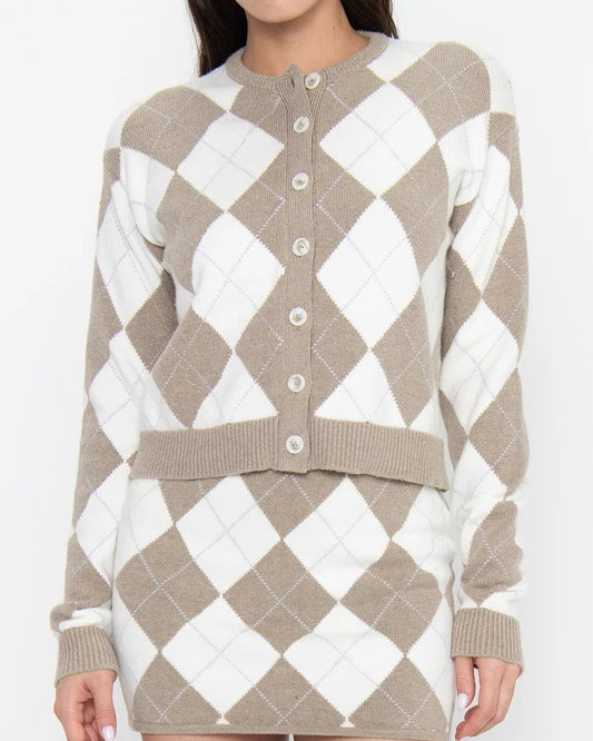 Show Me Your Mumu Throw on Cardigan | Neutral Argyle Knit