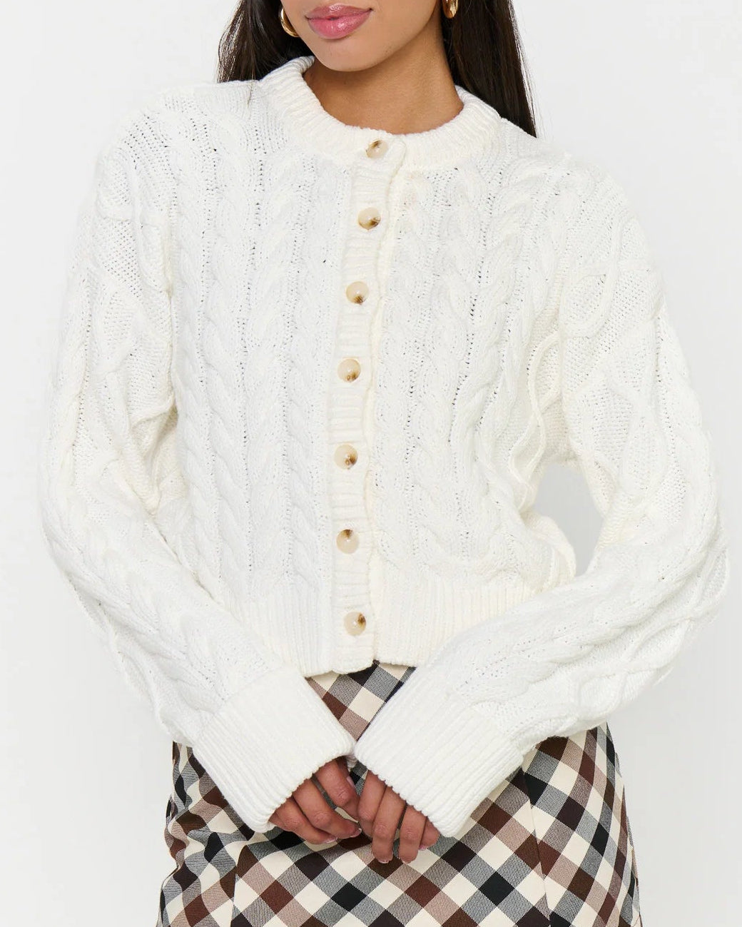 Show Me Your Mumu Chimney Cardigan | Cream Cable Knit