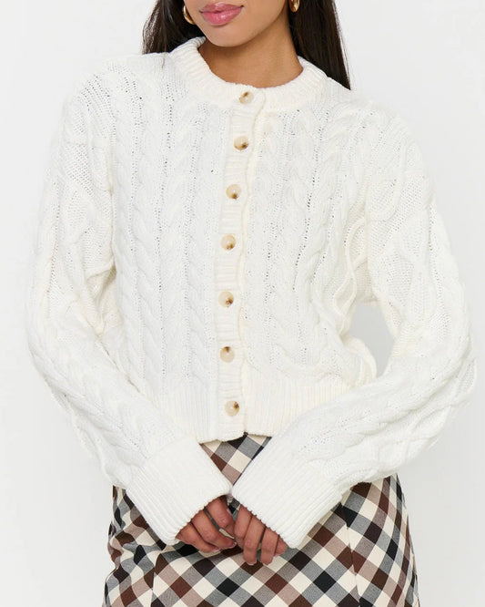 Show Me Your Mumu Chimney Cardigan | Cream Cable Knit