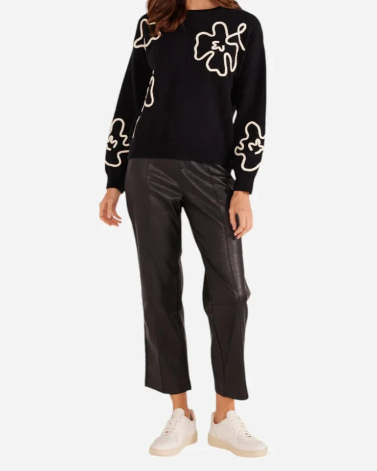 Mink Pink Isla Floral Knit Sweater | Black