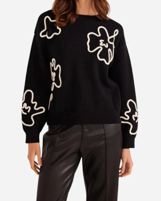 Mink Pink Isla Floral Knit Sweater | Black