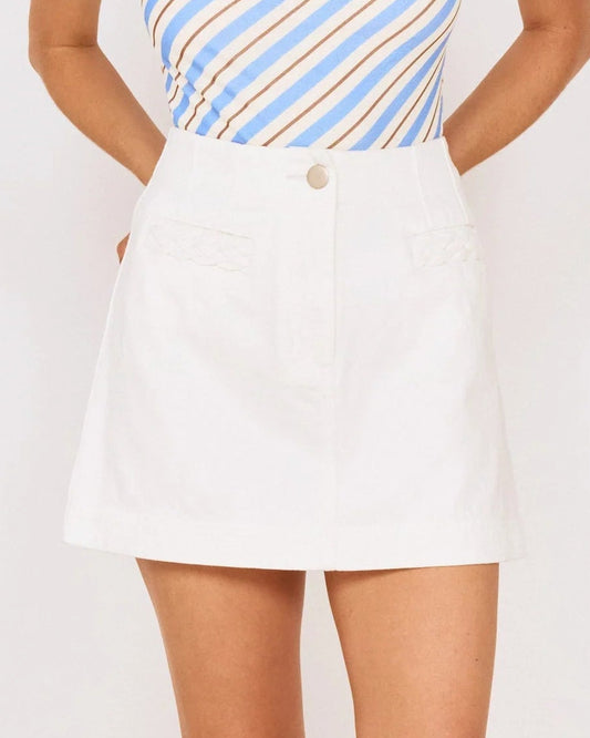 Mink Pink Calla Denim Mini Skirt | White