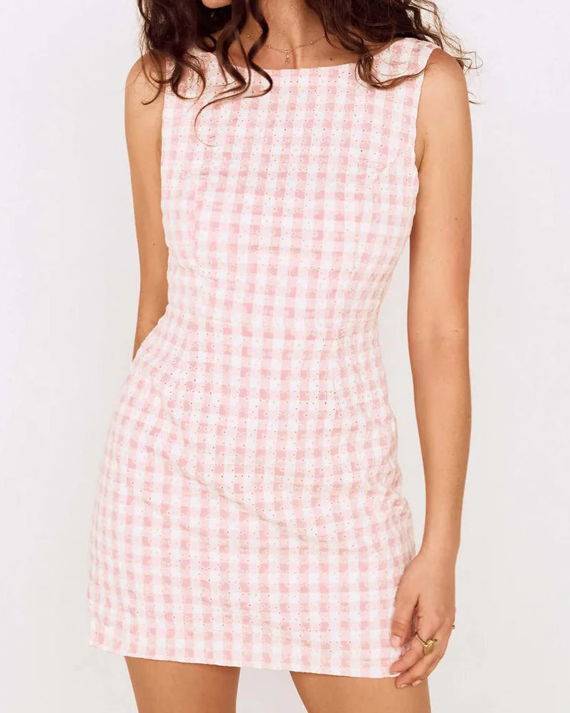 Mink Pink Sabina Tie Back Mini Dress | Pink Gingham
