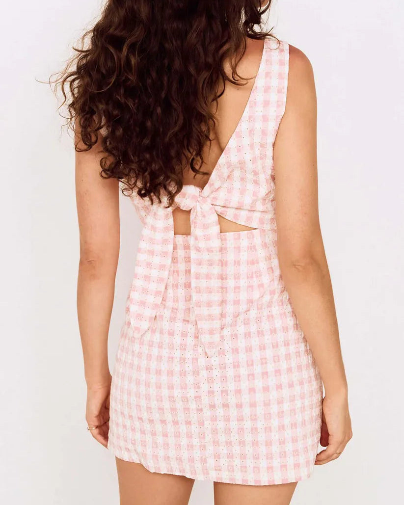 Mink Pink Sabina Tie Back Mini Dress | Pink Gingham