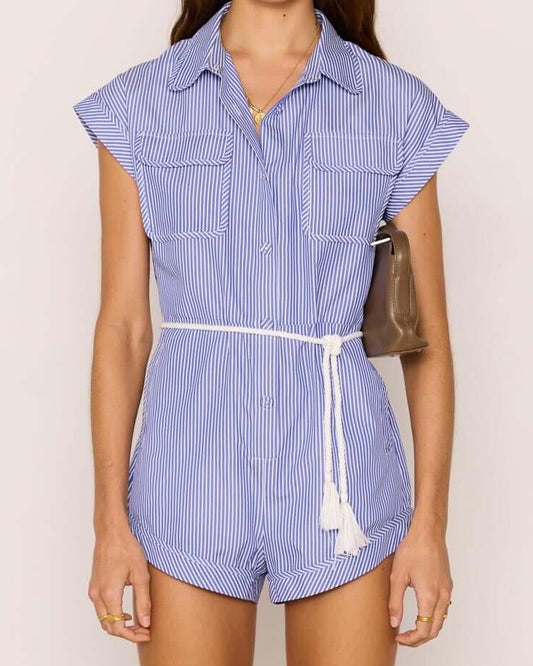 Mink Pink Avery Stripe Playsuit | Blue/White