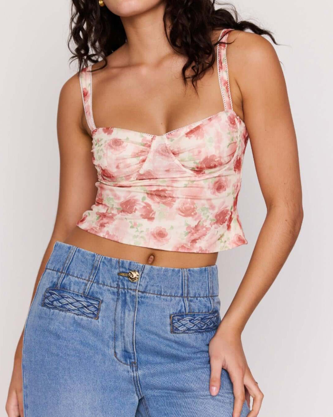 Mink Pink Camille Pink Floral Buster Mesh Crop Top