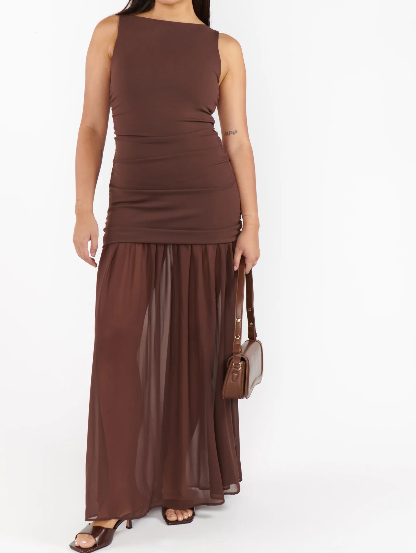 Show Me Your Mumu Aria Maxi Dress | Chocolate Stretch Chiffon