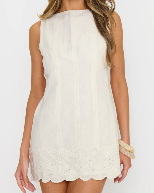 Show Me Your Mumu Ciao Mini Dress | White Eyelet Embroidery