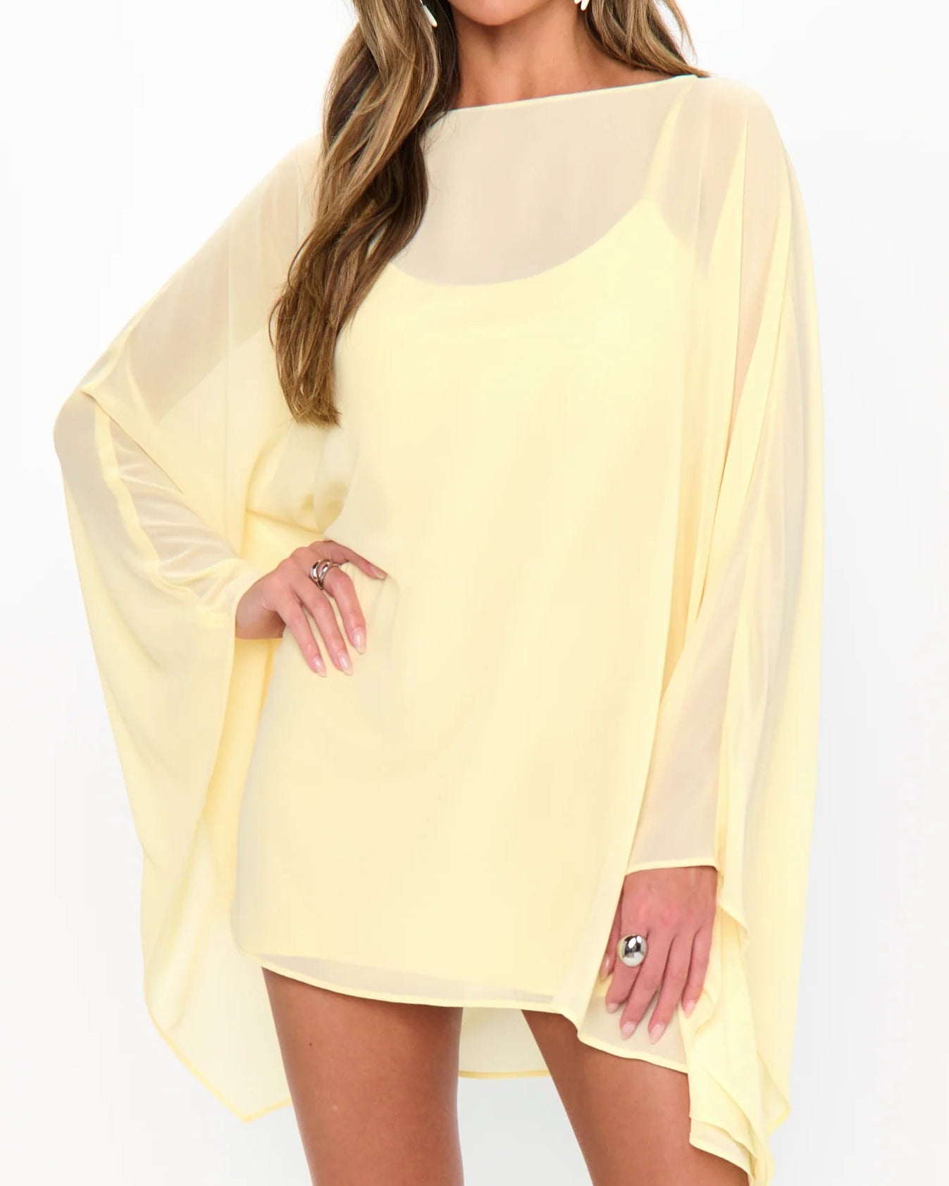 Show Me Your Mumu Olsen Mini Dress | Pale Yellow Chiffon