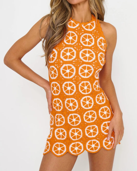 Show Me Your Mumu Happy Halter Mini Dress | Orange Crochet