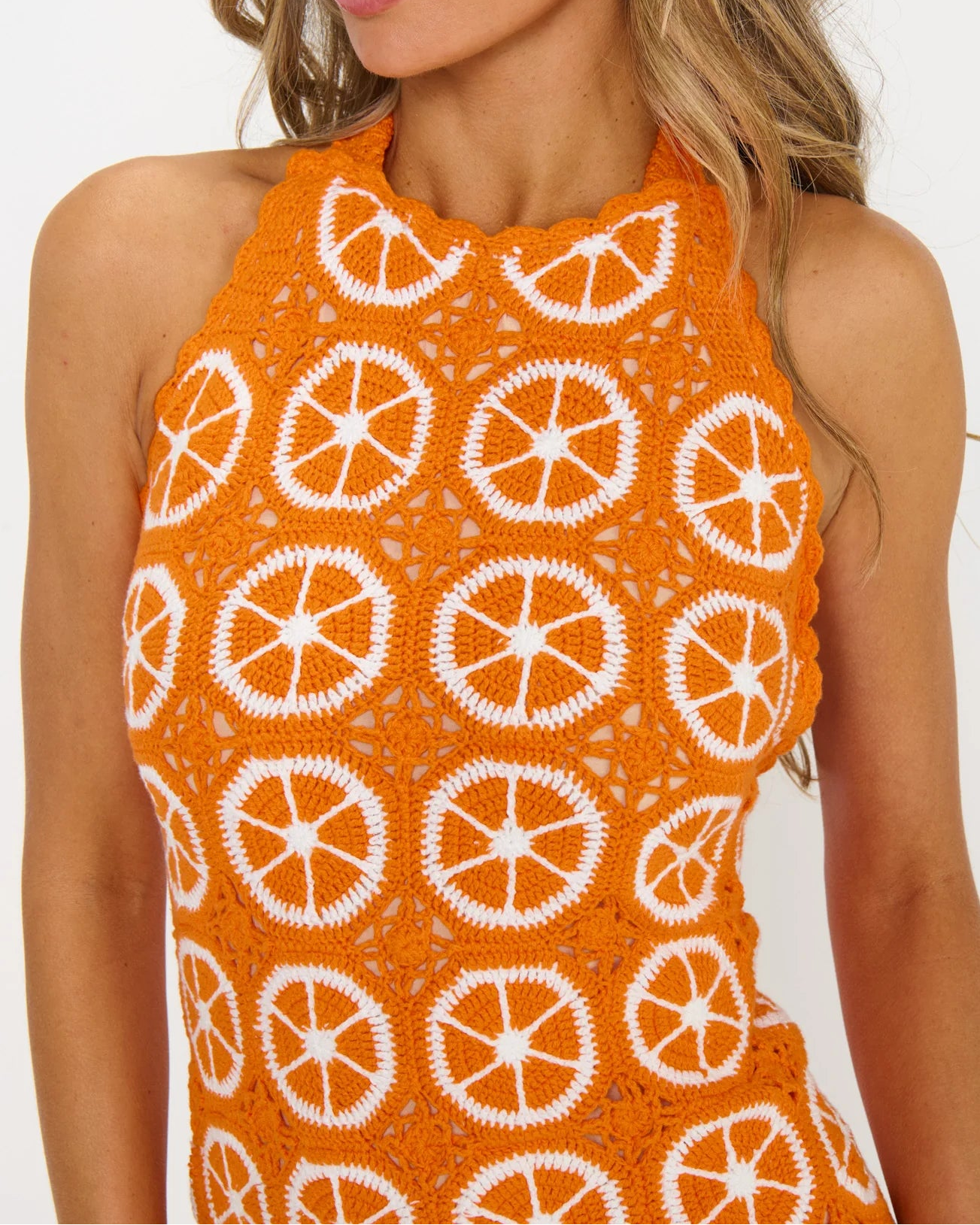 Show Me Your Mumu Happy Halter Mini Dress | Orange Crochet