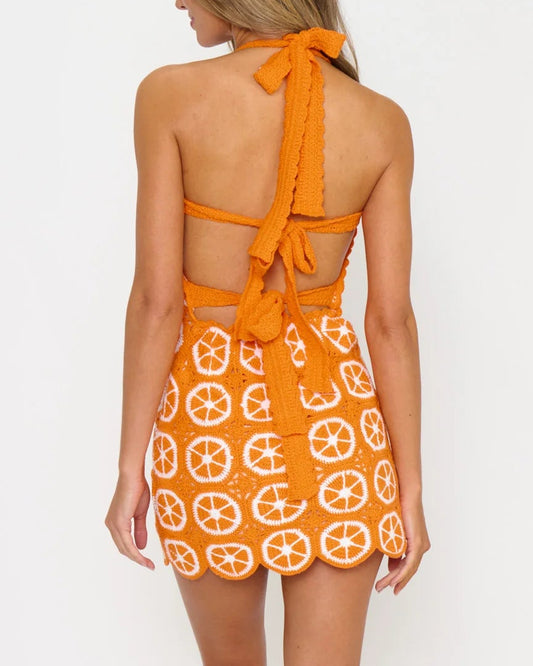 Show Me Your Mumu Happy Halter Mini Dress | Orange Crochet