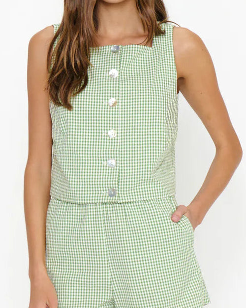 Show Me Your Mumu Maren Top | Field Green Gingham