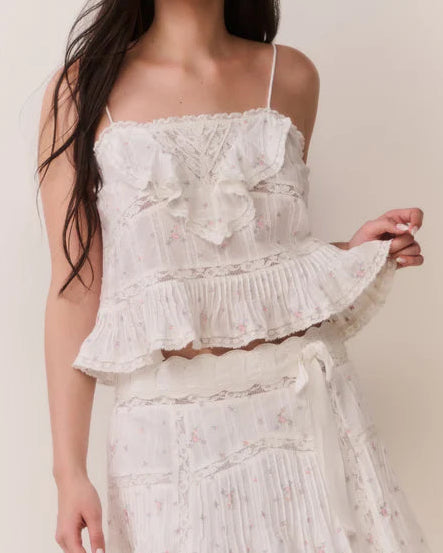 Love Shack Fancy Ondeline Floral Embroidered Cotton Top | Sunbleached Meadow