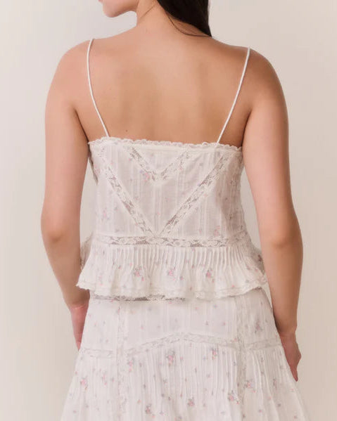 Love Shack Fancy Ondeline Floral Embroidered Cotton Top | Sunbleached Meadow