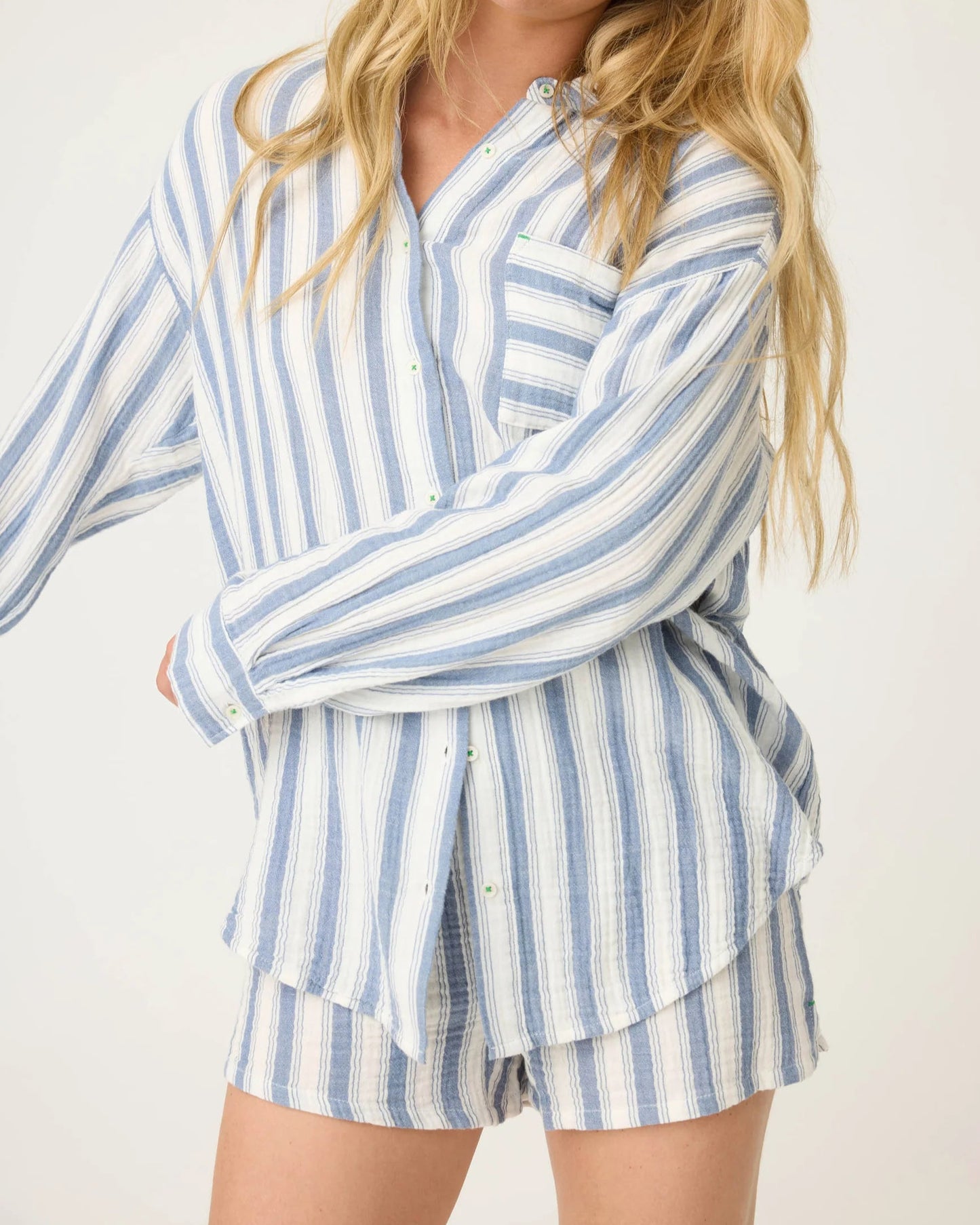 PJ Salvage Back From the Beach Striped Gauze Lounge Top