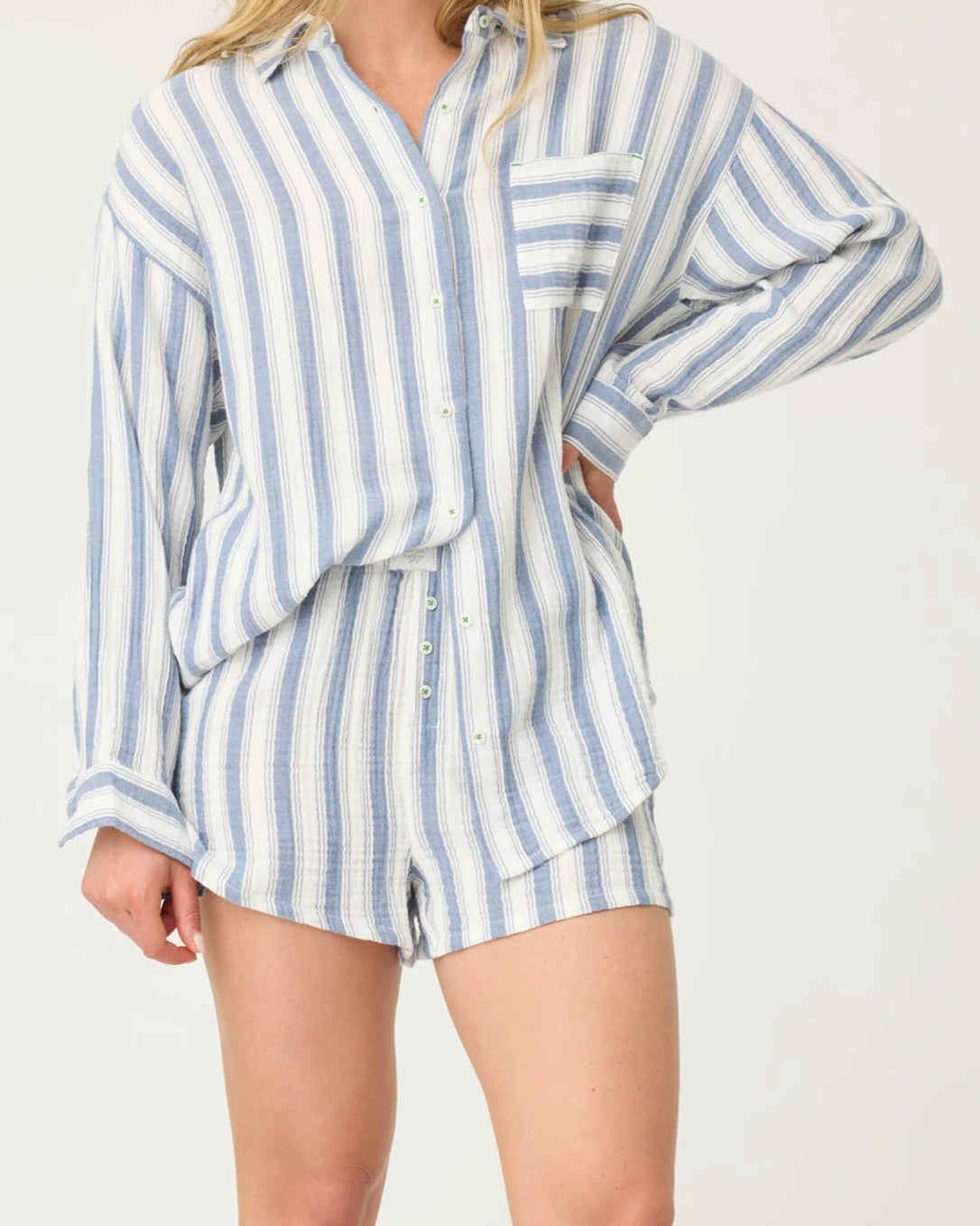 PJ Salvage Back From the Beach Striped Gauze Lounge Top