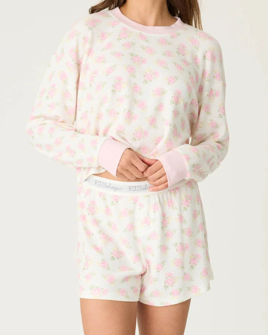 PJ Salvage Boyfriend Boxer Ditsy Floral Shorts Set | Ivory