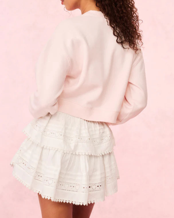 Love Shack Fancy Ruffle Mini Heart Eyelet Lace Skirt