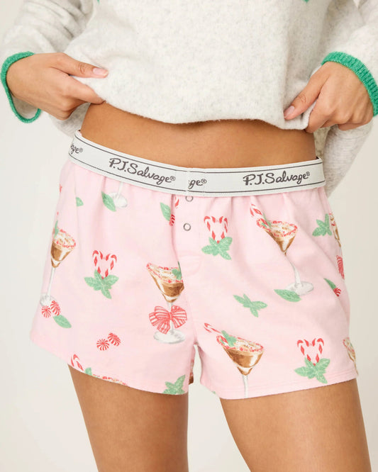PJ Salvage Tini Time Drink Print Flannel Shorts | Ballet Pink