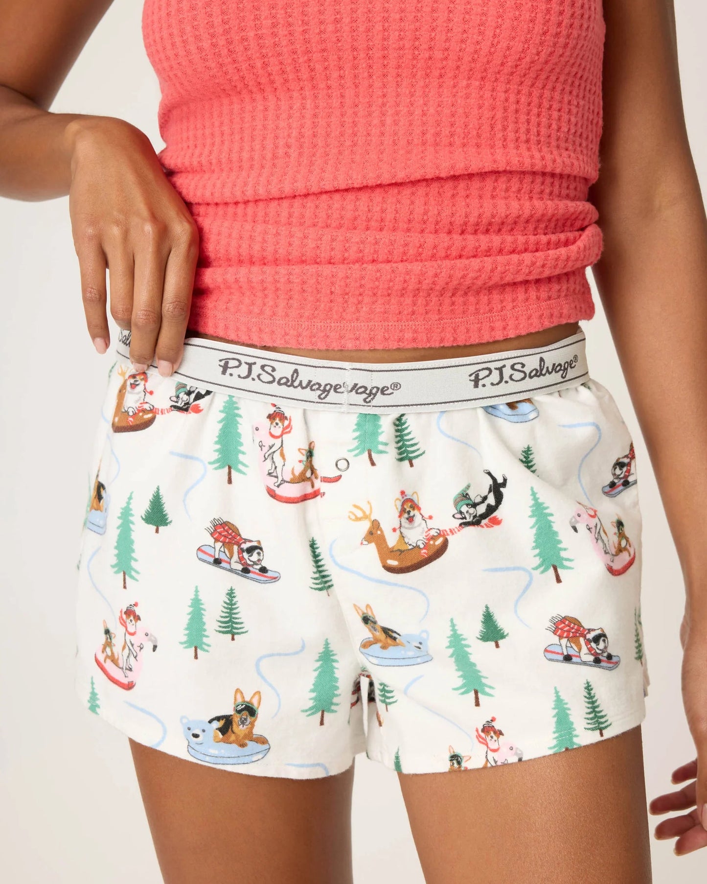 PJ Salvage Sleigh All Day Winter Print Flannel Shorts