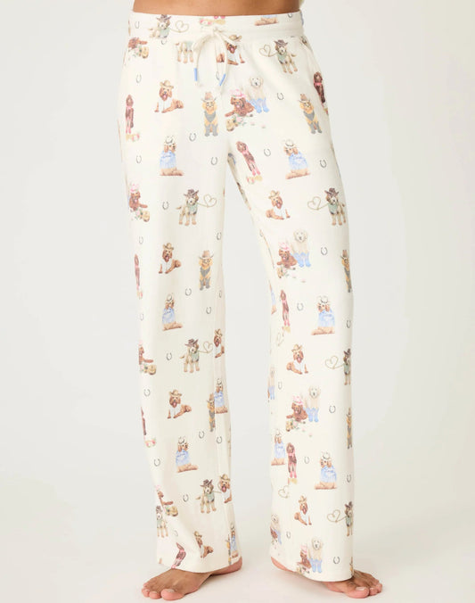 PJ Salvage Ruff On the Range Dog Print Open Leg Pant