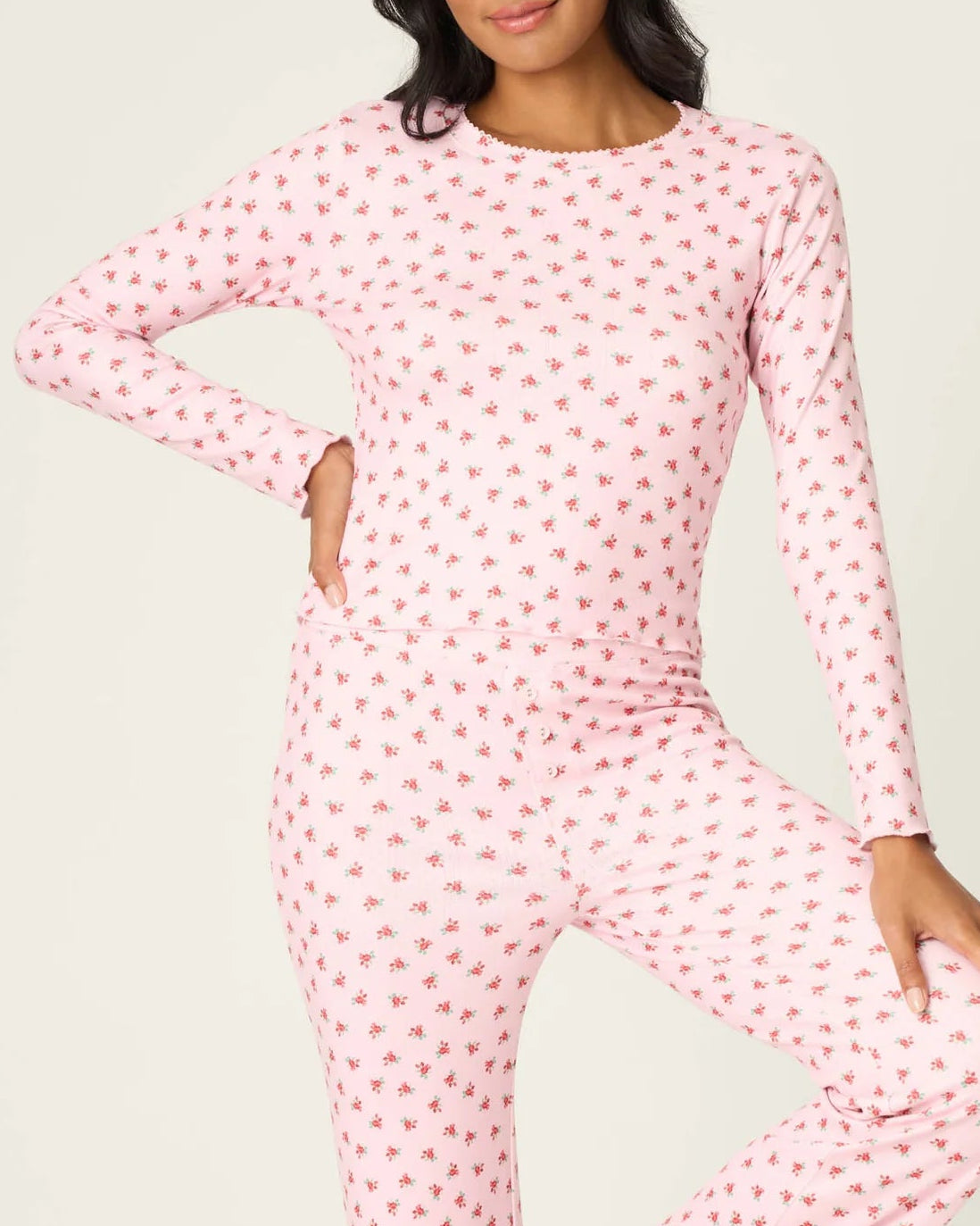 PJ Salvage Crazy For The Holidays Ditsy Floral Print Long Sleeve Top