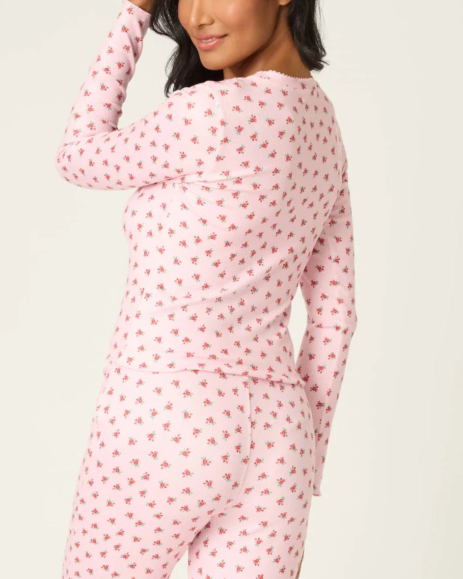 PJ Salvage Crazy For The Holidays Ditsy Floral Print Long Sleeve Top