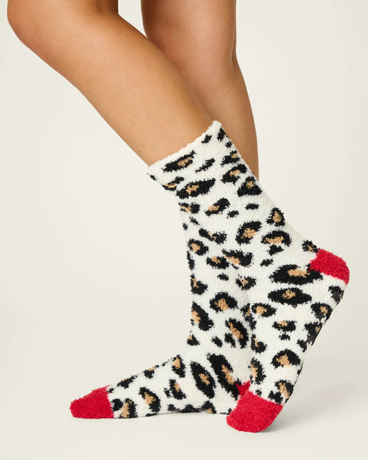 PJ Salvage Holiday Dreams Leopard Print Crew Socks