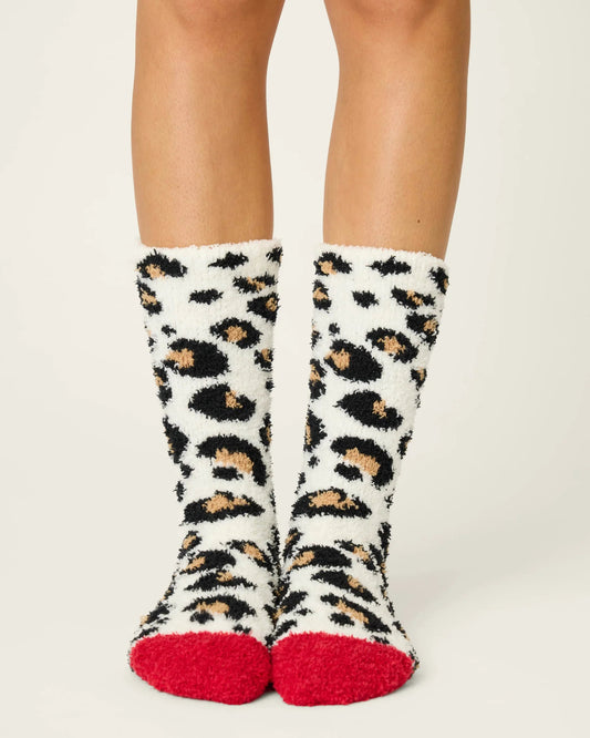 PJ Salvage Holiday Dreams Leopard Print Crew Socks
