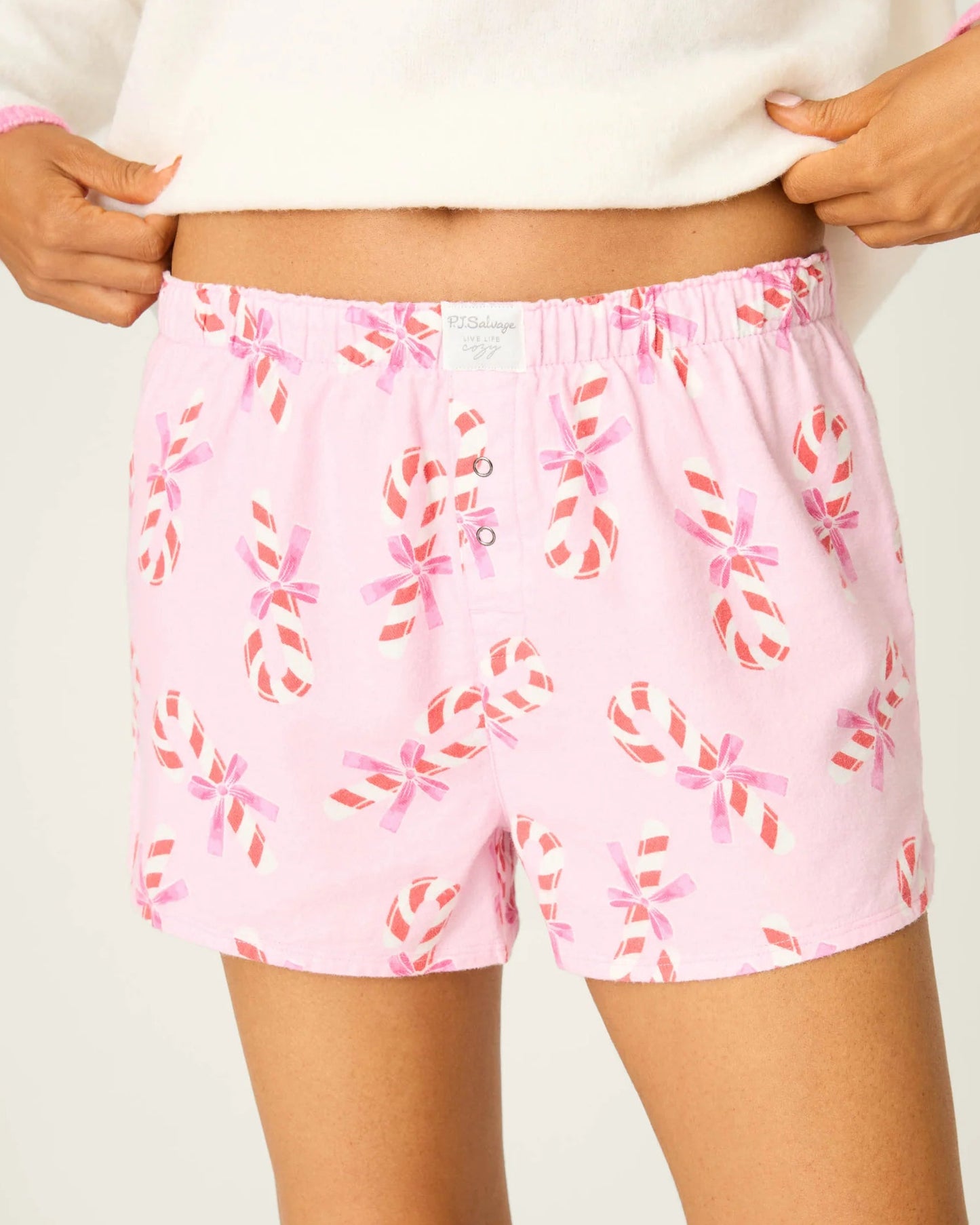 PJ Salvage Sweeter Than Sugar Candy Cane Flannel Shorts | Baby Pink