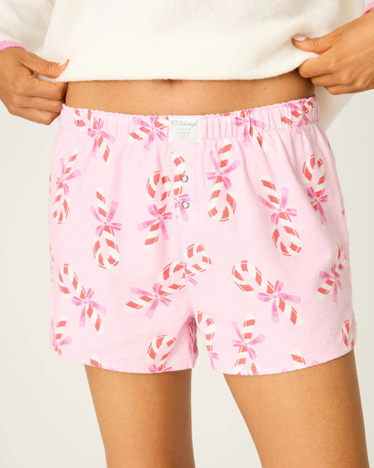 PJ Salvage Sweeter Than Sugar Candy Cane Flannel Shorts | Baby Pink