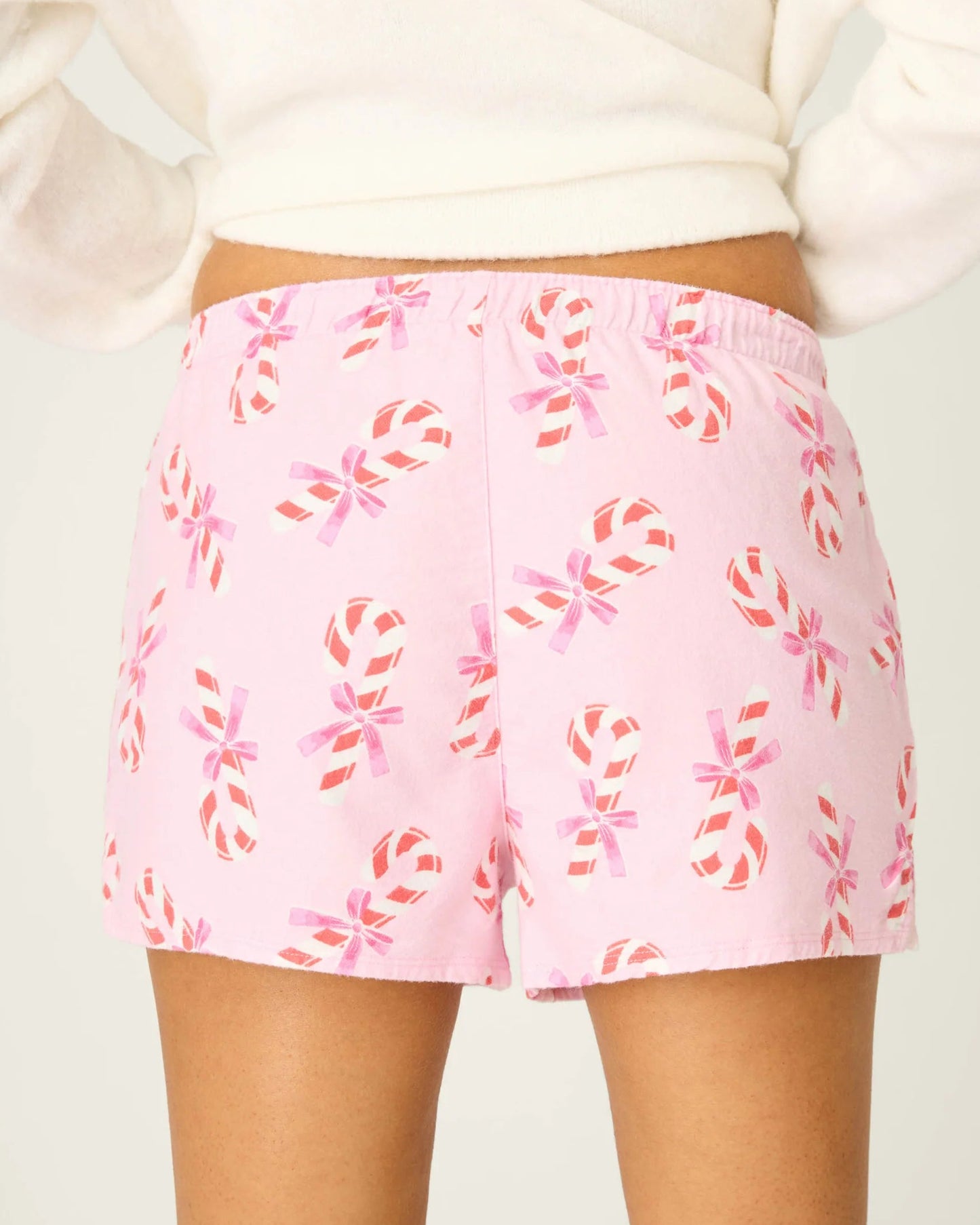 PJ Salvage Sweeter Than Sugar Candy Cane Flannel Shorts | Baby Pink