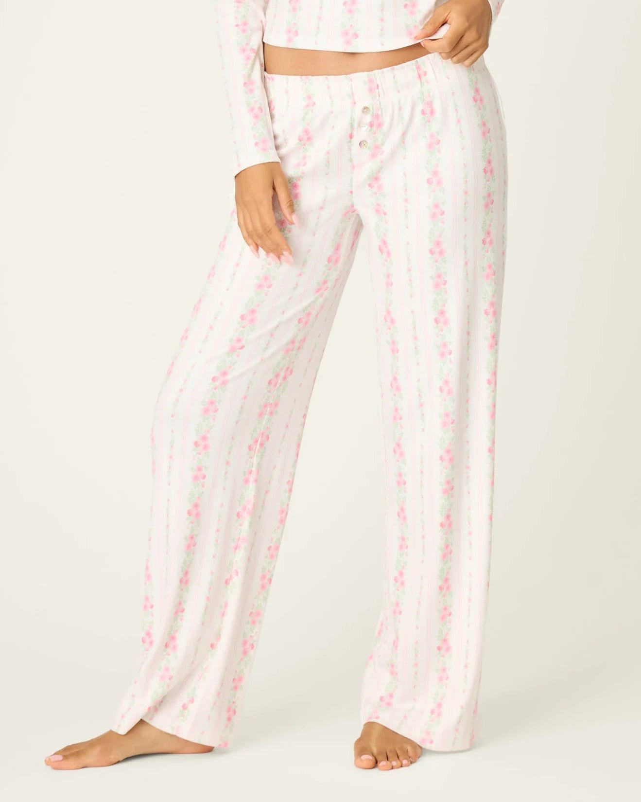 PJ Salvage Roses Are Pink Petal Dream Pointelle Open Leg Pants