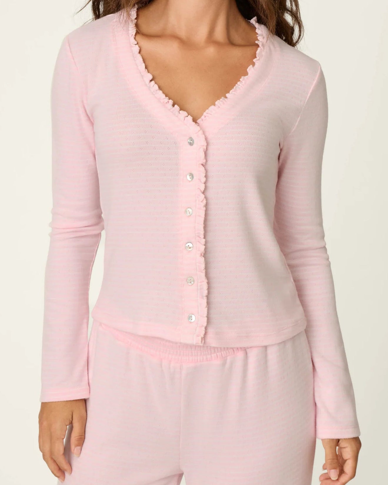 PJ Salvage Pretty Stripe Tender Pink Pointelle Cardigan