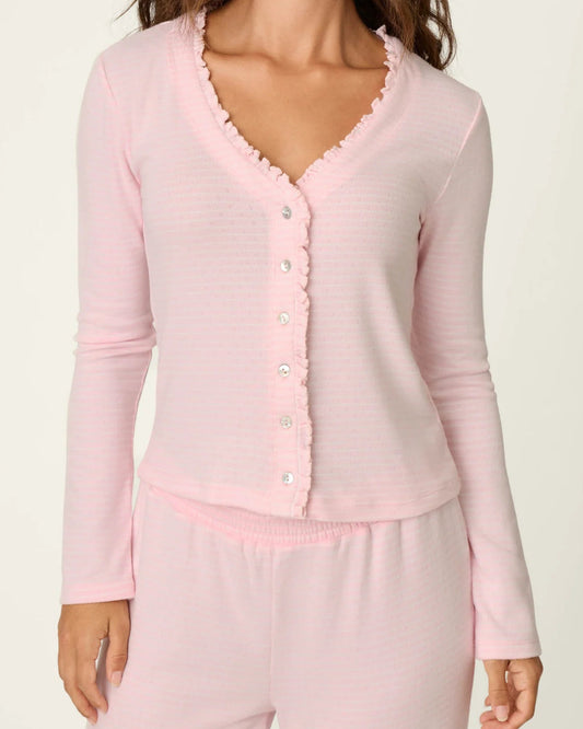 PJ Salvage Pretty Stripe Tender Pink Pointelle Cardigan