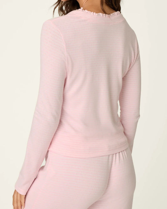PJ Salvage Pretty Stripe Tender Pink Pointelle Cardigan